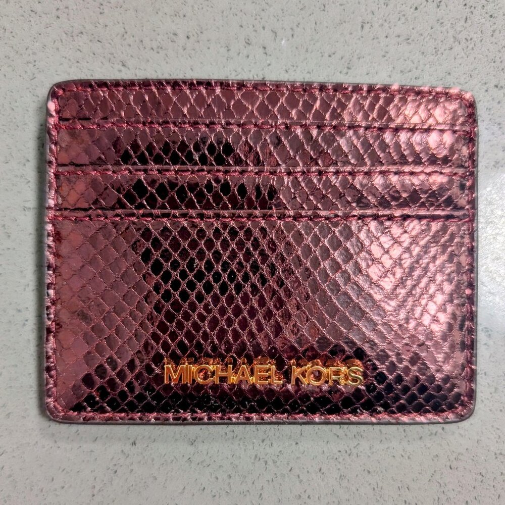 NWT Michael Kors Jet Set snake leather card case